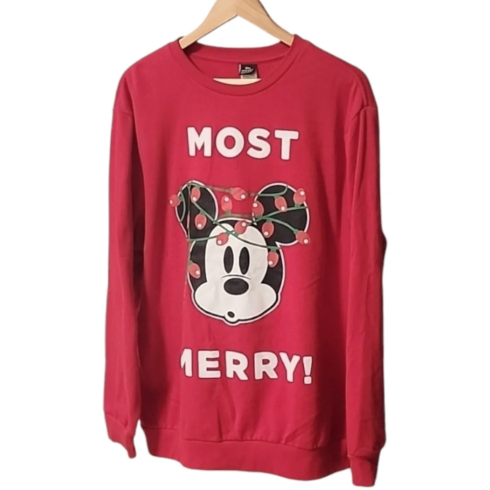 DISNEY Mickey Mouse Most Merry Red Sweatshirt XL 1X Ugly Christmas Sweater XMAS - Picture 5 of 12